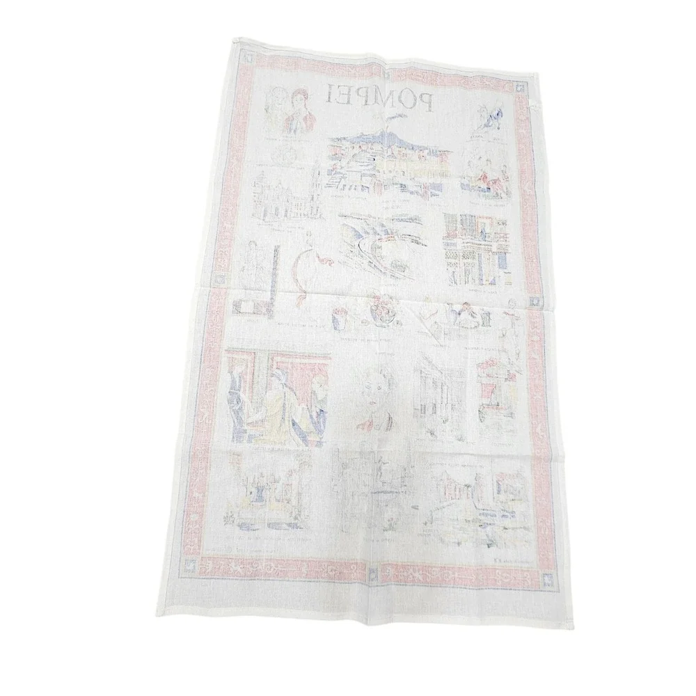 Vintage Pompeii Scene Woven Kitchen Tea Towel 100%‎ Pure Cotton Made in Italy